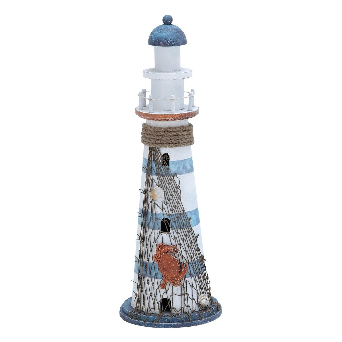 Wood Light House Decorative Sculpture with Netting - Blue - Roche River Decor