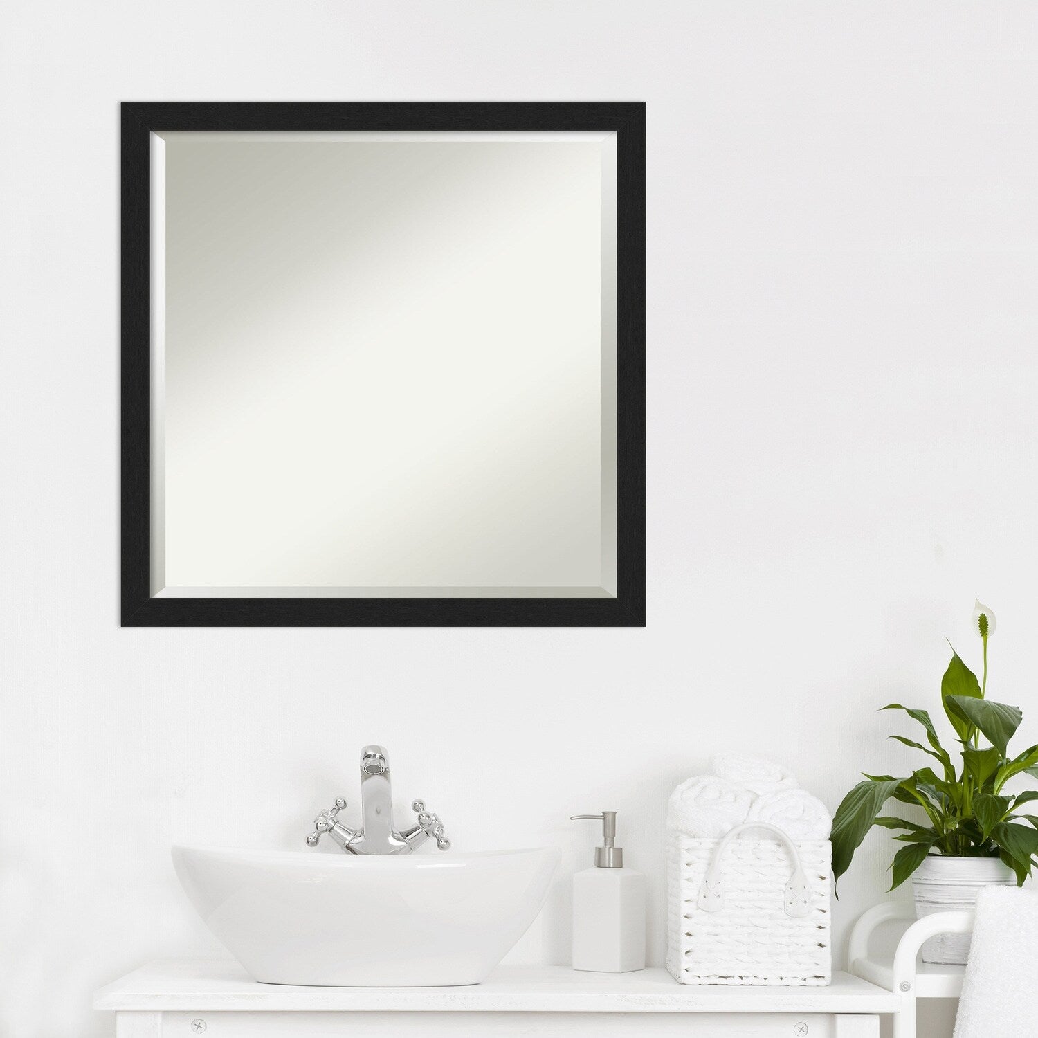 Beveled Bathroom Wall Mirror - Grace Brushed Narrow Frame