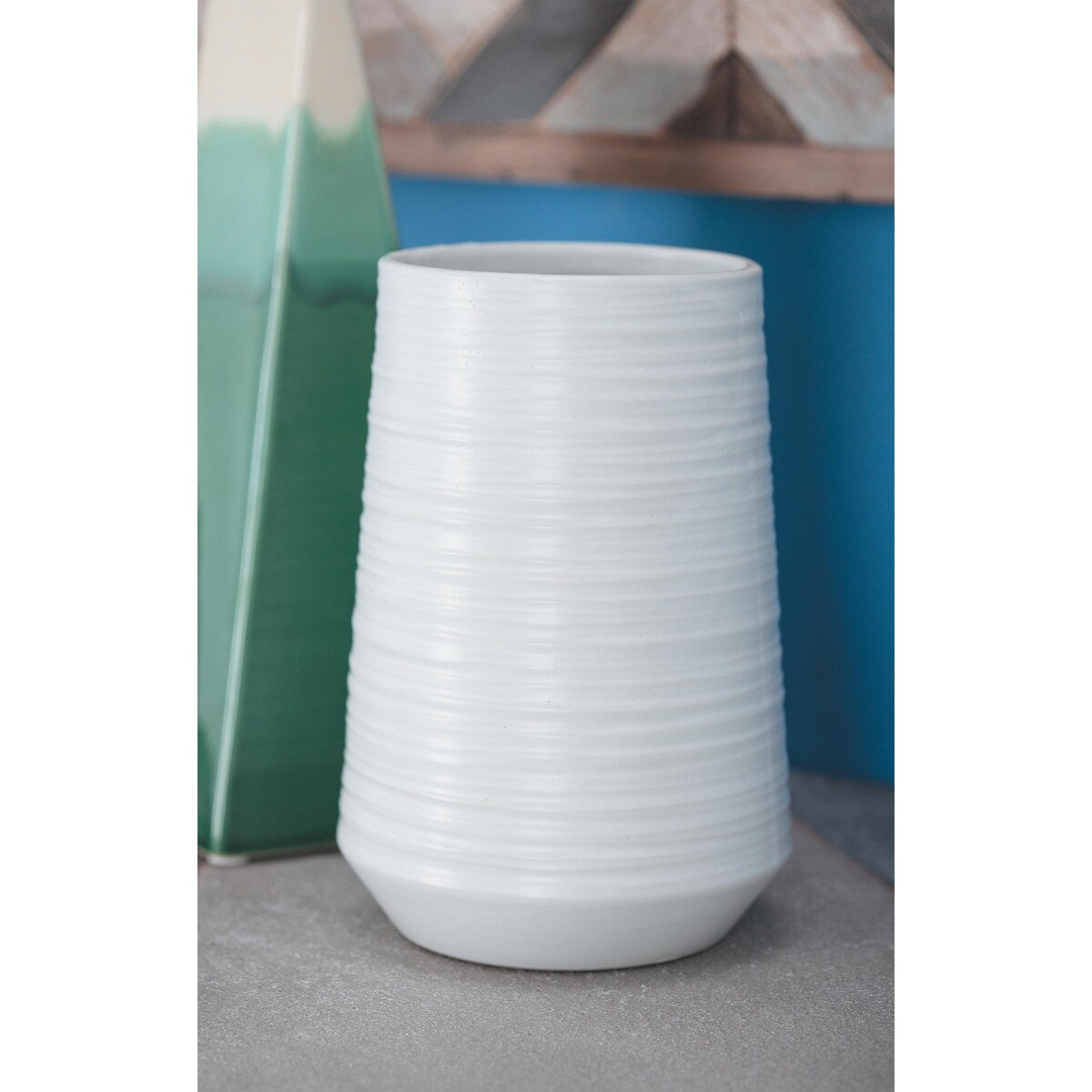 Porcelain Ceramic Ribbed Decorative Vase - White - CosmoLiving by Cosmopolitan