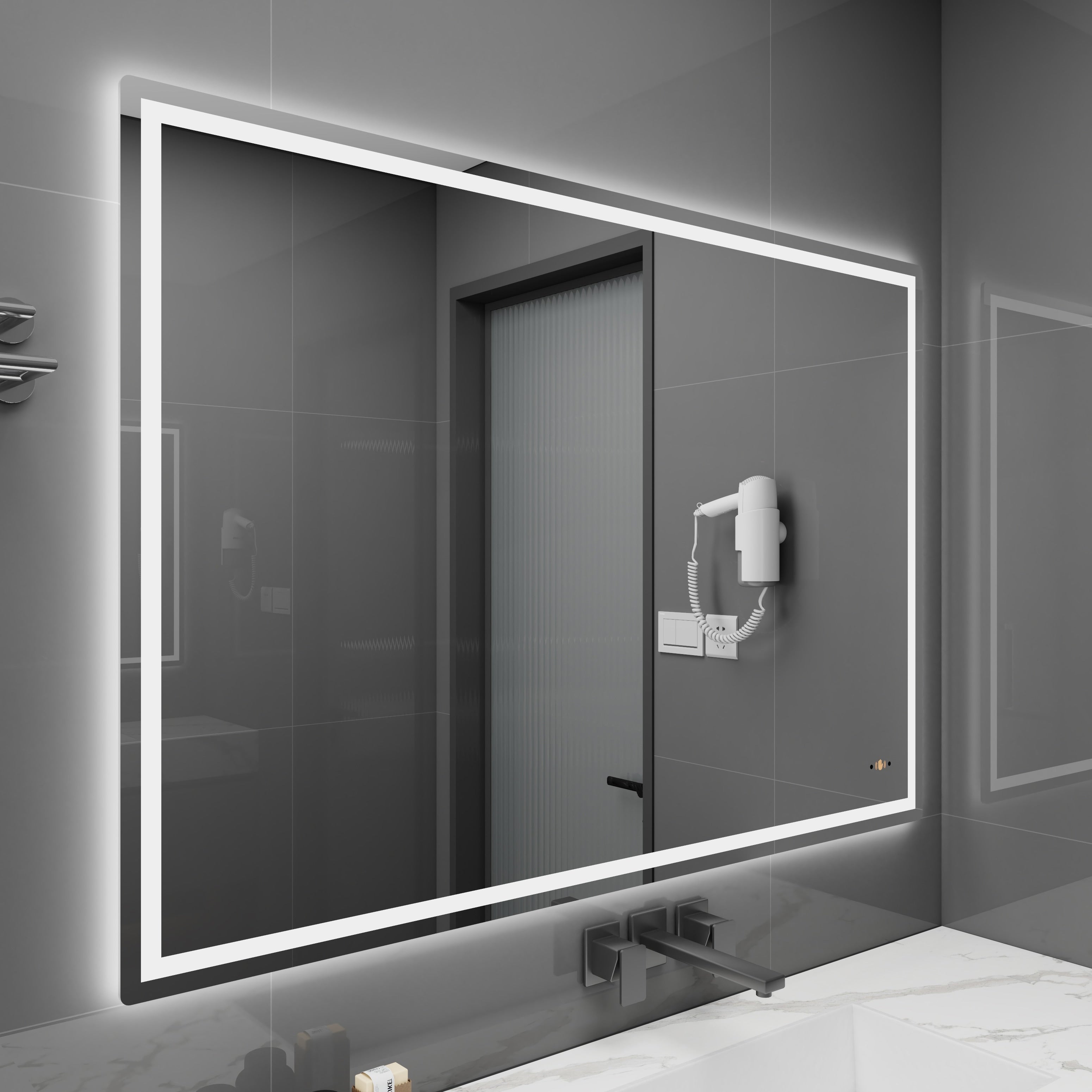 CB HOME Lighted Bathroom Vanity Mirror, LED Wall Mounted Mirror, Gesture Control Smart Lighted Mirror, Dimmable, Frameless