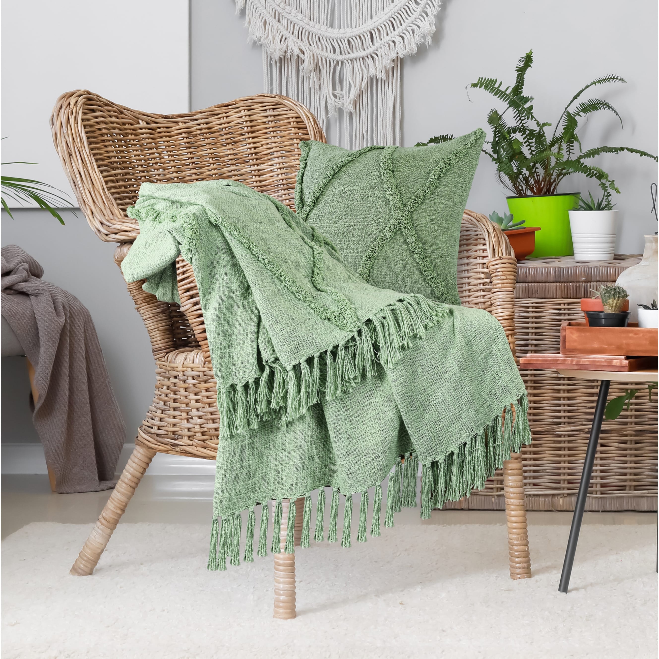 Sevita Handmade Tufted Diamonds Natural Cotton Throw Blanket