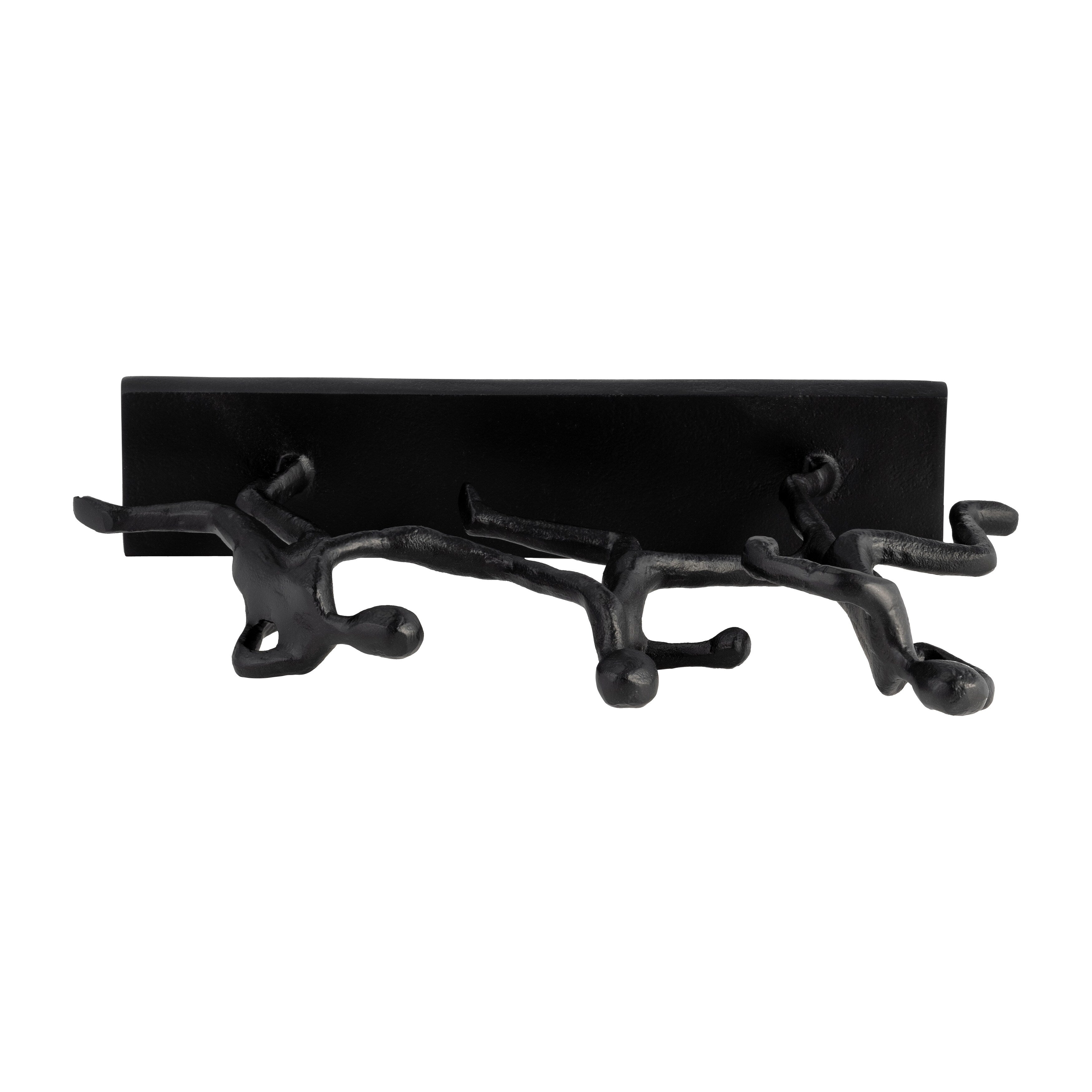 13Lx3Wx9H, Metal Three-man Running Sculpture, Black Finish, Wood Base, Decorative Sculpture for Table Decor or Shelf