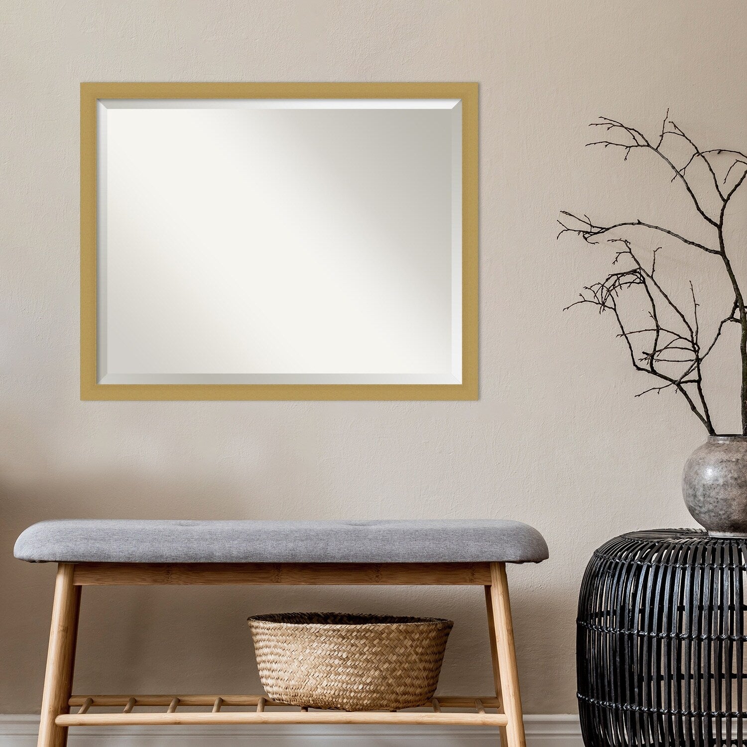 Beveled Wall Mirror - Grace Brushed Gold Narrow Frame