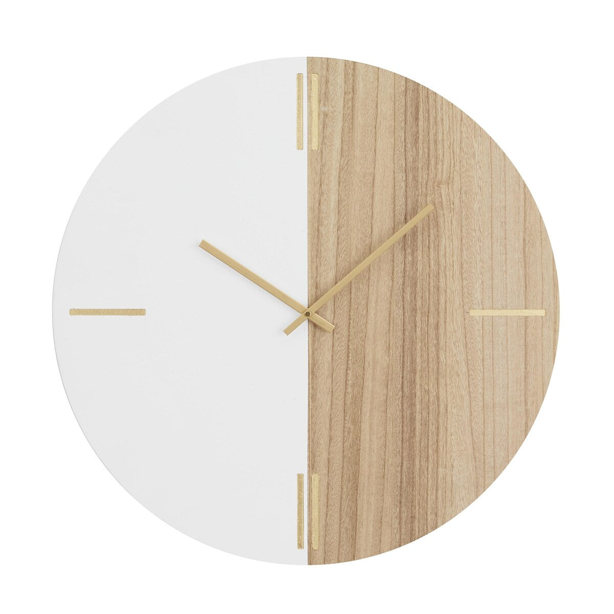 Wooden Round Decorative Wall Clock with Marble Side - Black or Brown - CosmoLiving by Cosmopolitan