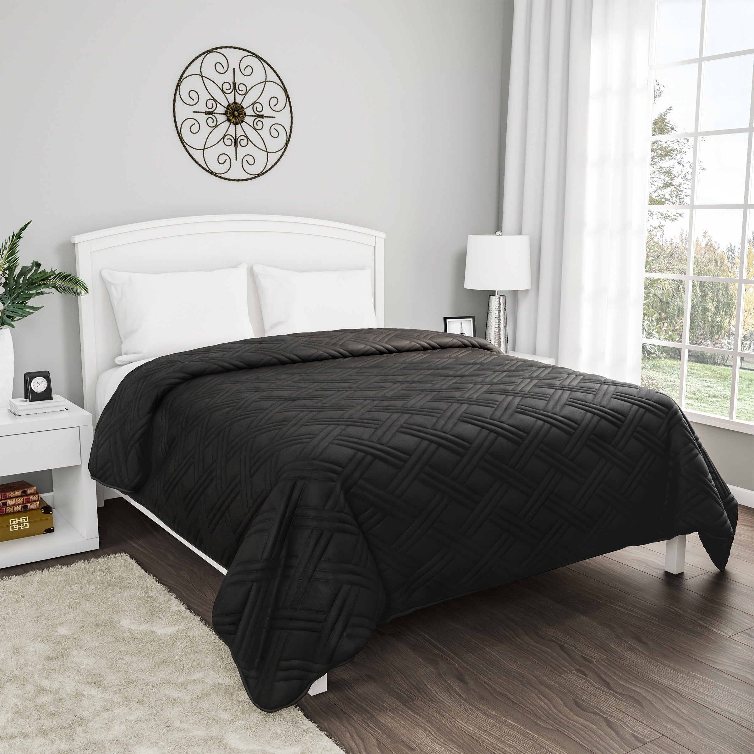 Quilt Coverlet - All-Season Washable Bedspread - Basket-Weave Polyester Bedding with Quilted Pattern by Windsor Home