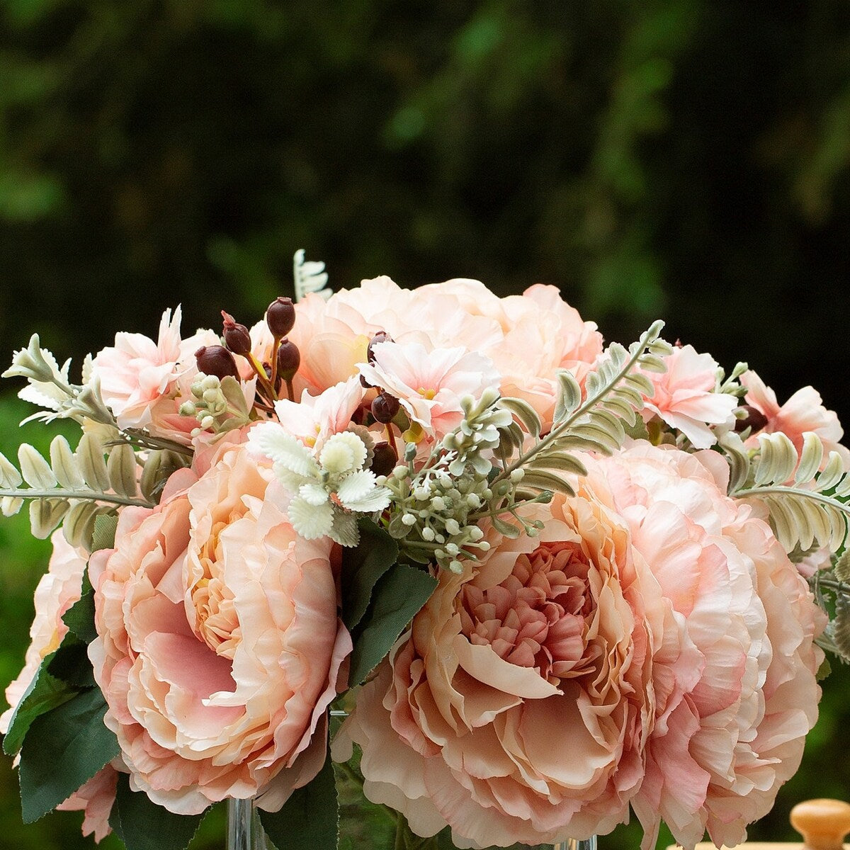 Mixed Silk Peony Artificial Flowers in Vase with Faux Water, Silk Flower Arrangements in Vase for Home Decor, Wedding Table