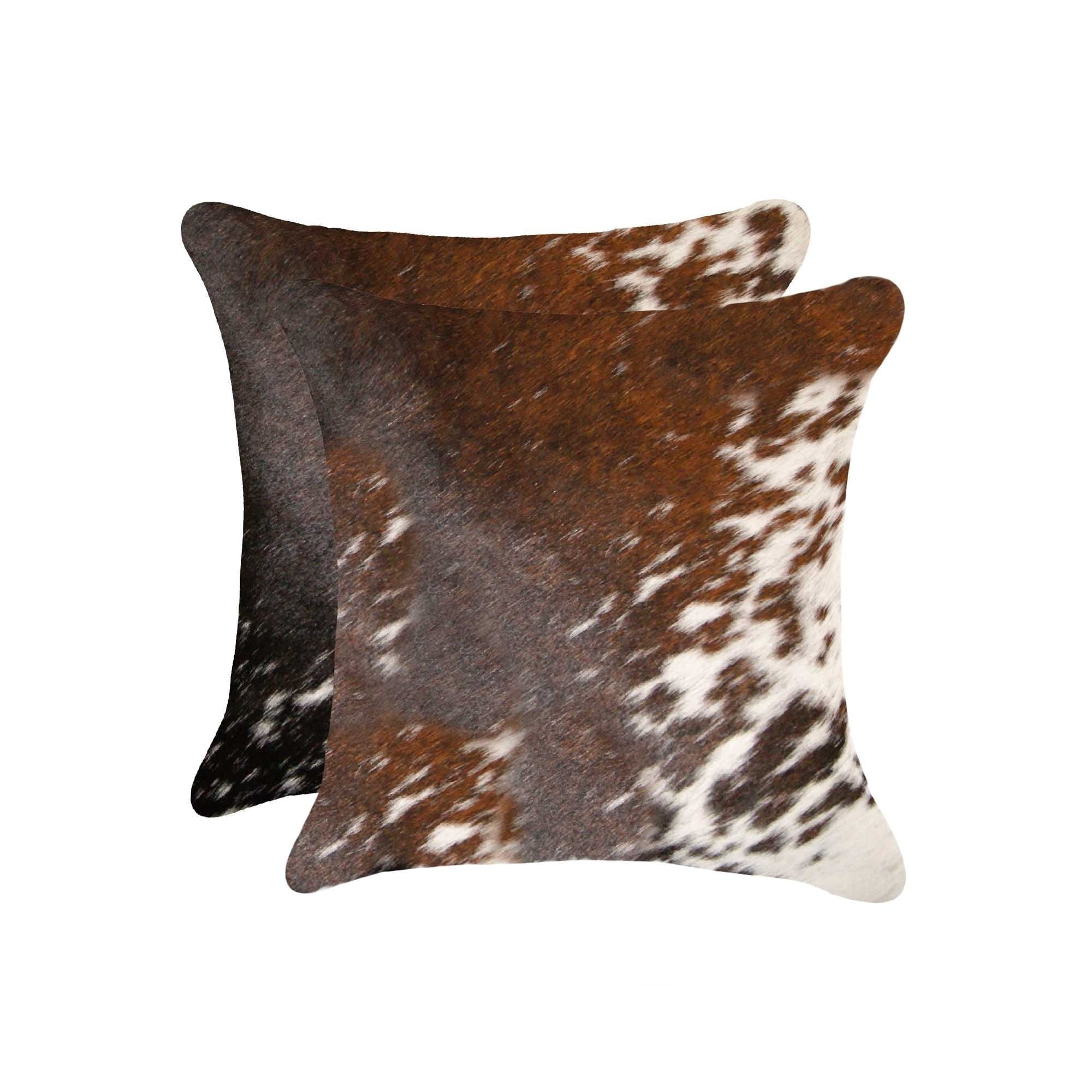 HomeRoots Set of Two 18 X 18 Brown and White Animal Print Cowhide Zippered Pillow