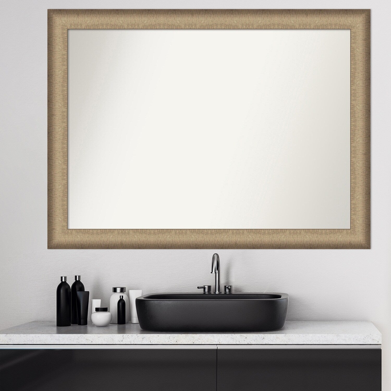 Non-Beveled Bathroom Wall Mirror - Elegant Brushed Bronze Frame