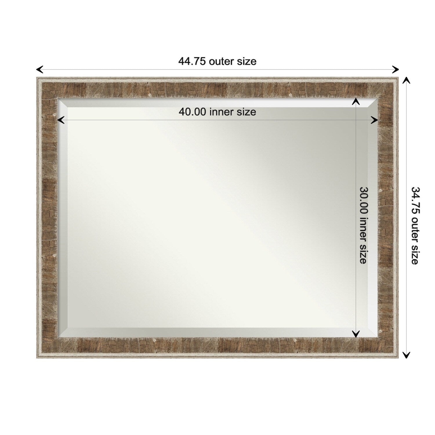 Beveled Wood Bathroom Wall Mirror - Farmhouse Brown Narrow Frame