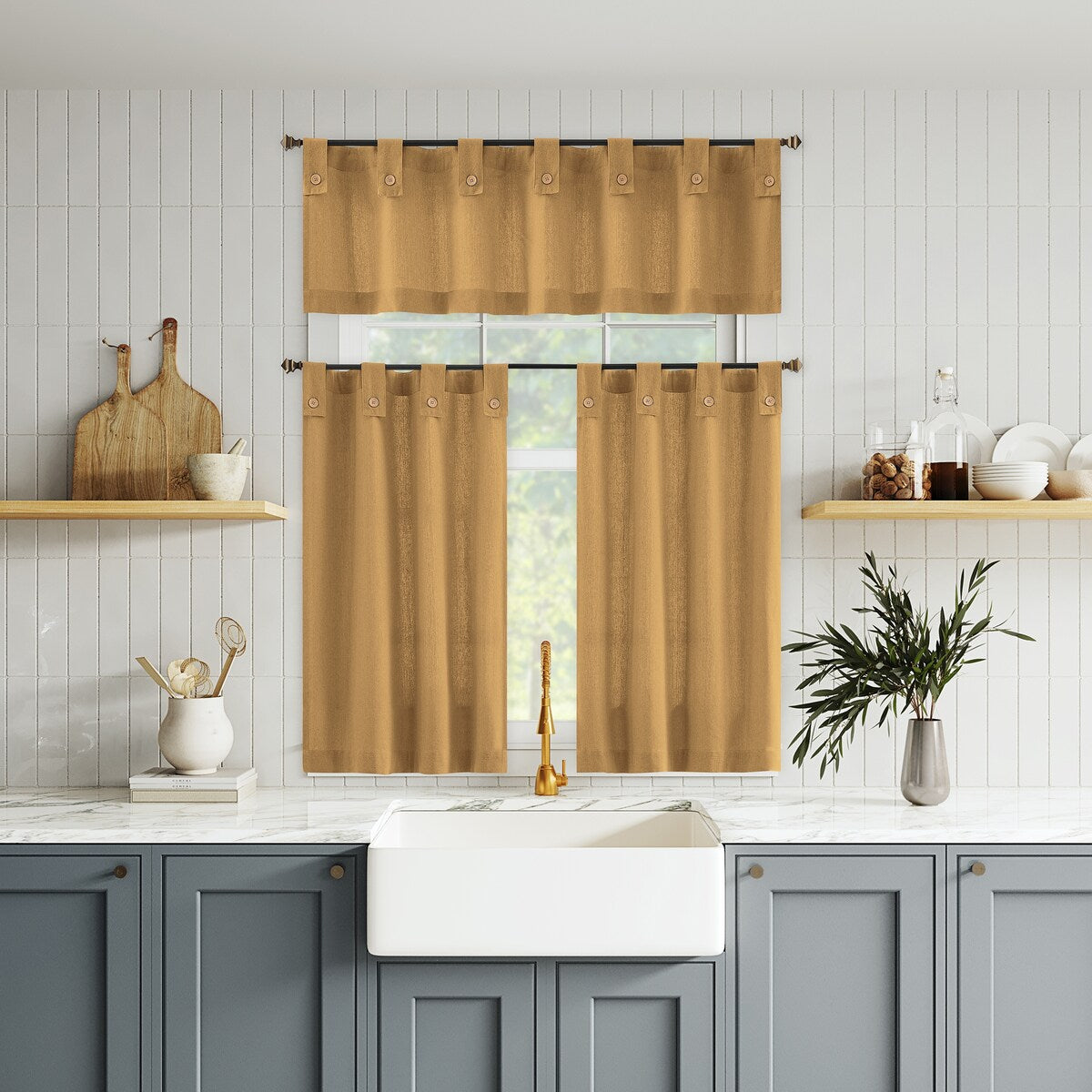 Archaeo Cotton Blend Button Tab Top Cafe Curtain Valance