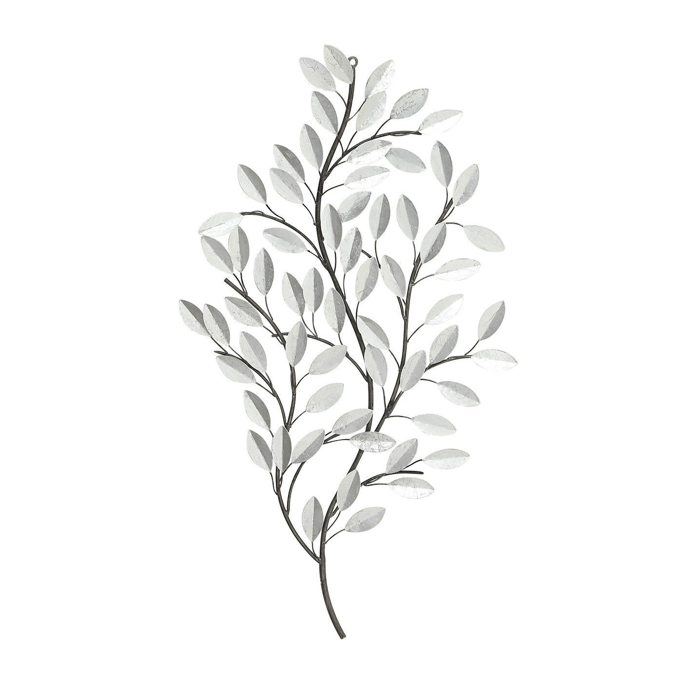 Metal Metallic Leaf Wall Decor with Stem - Silver or Brass