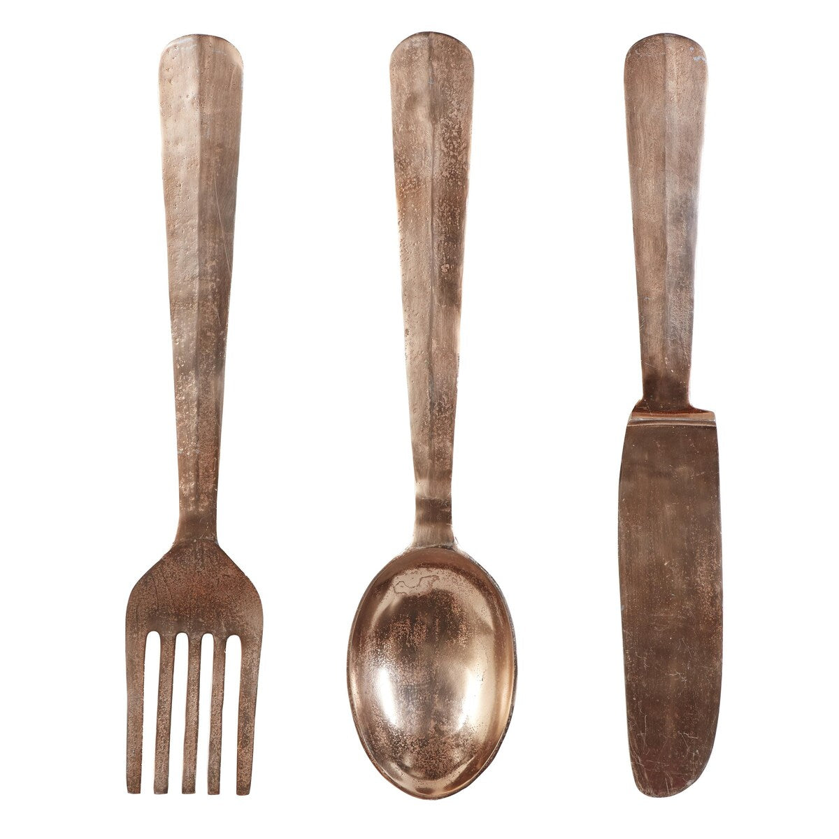 Aluminum Metal Utensils Knife, Spoon and Fork Home Wall Decor - Set of 3 Silver or Copper - Roche River Decor