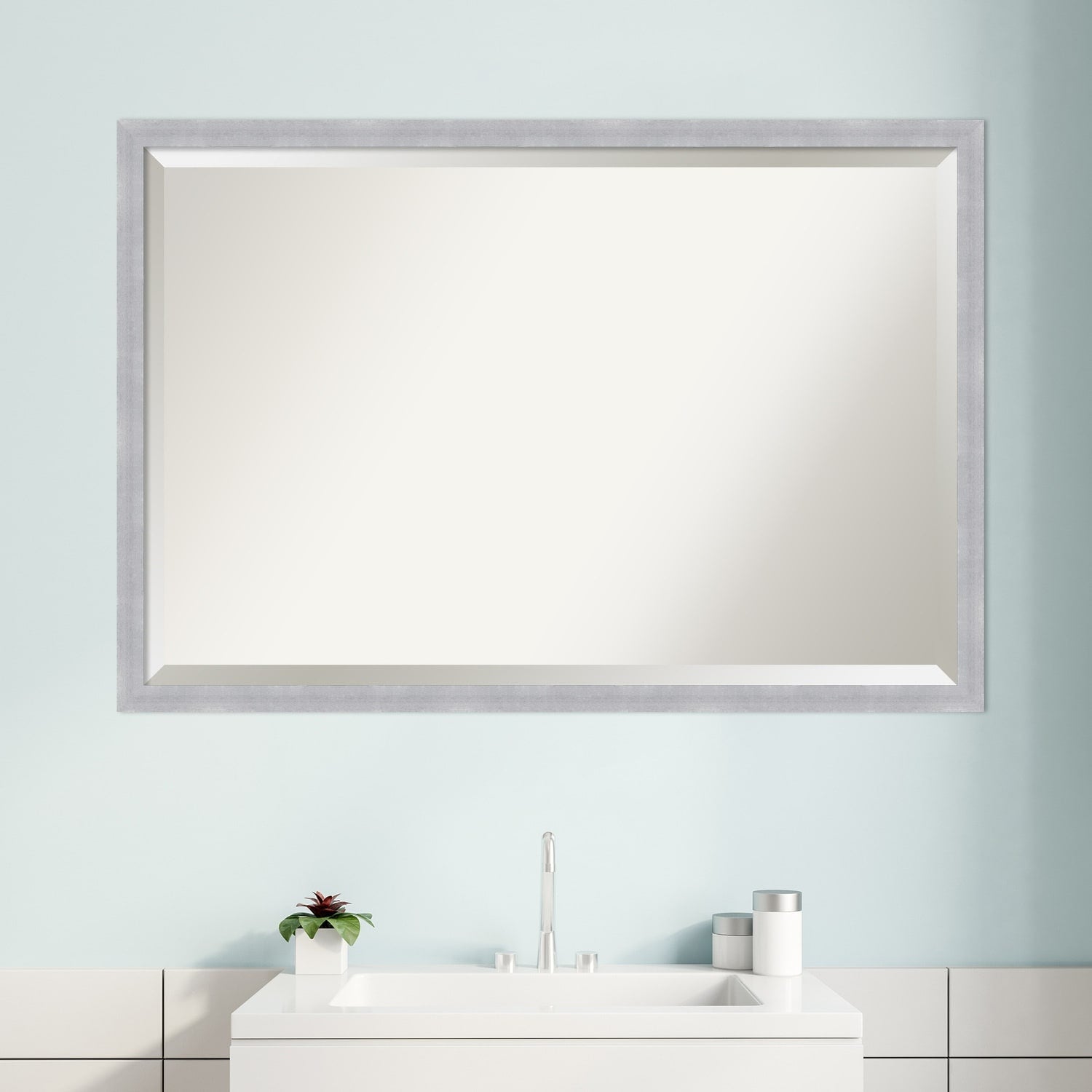 Beveled Bathroom Wall Mirror - Grace Brushed Narrow Frame