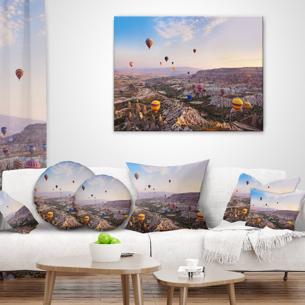 Designart 'Hot Air Balloon Flying' Photography Throw Pillow