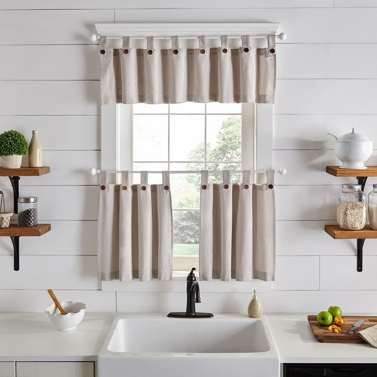 Tucker Ticking Stripe Kitchen Curtain Valance - 60w x 15l - 60w x 15l