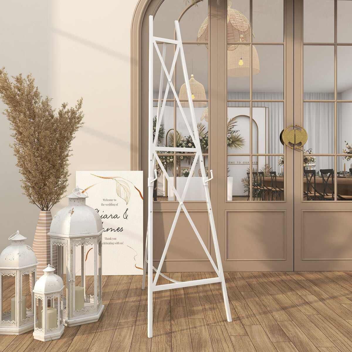 Metal Tall Adjustable 3 or 2 Tier Display Easel with Chain Support - White - Roche River Decor