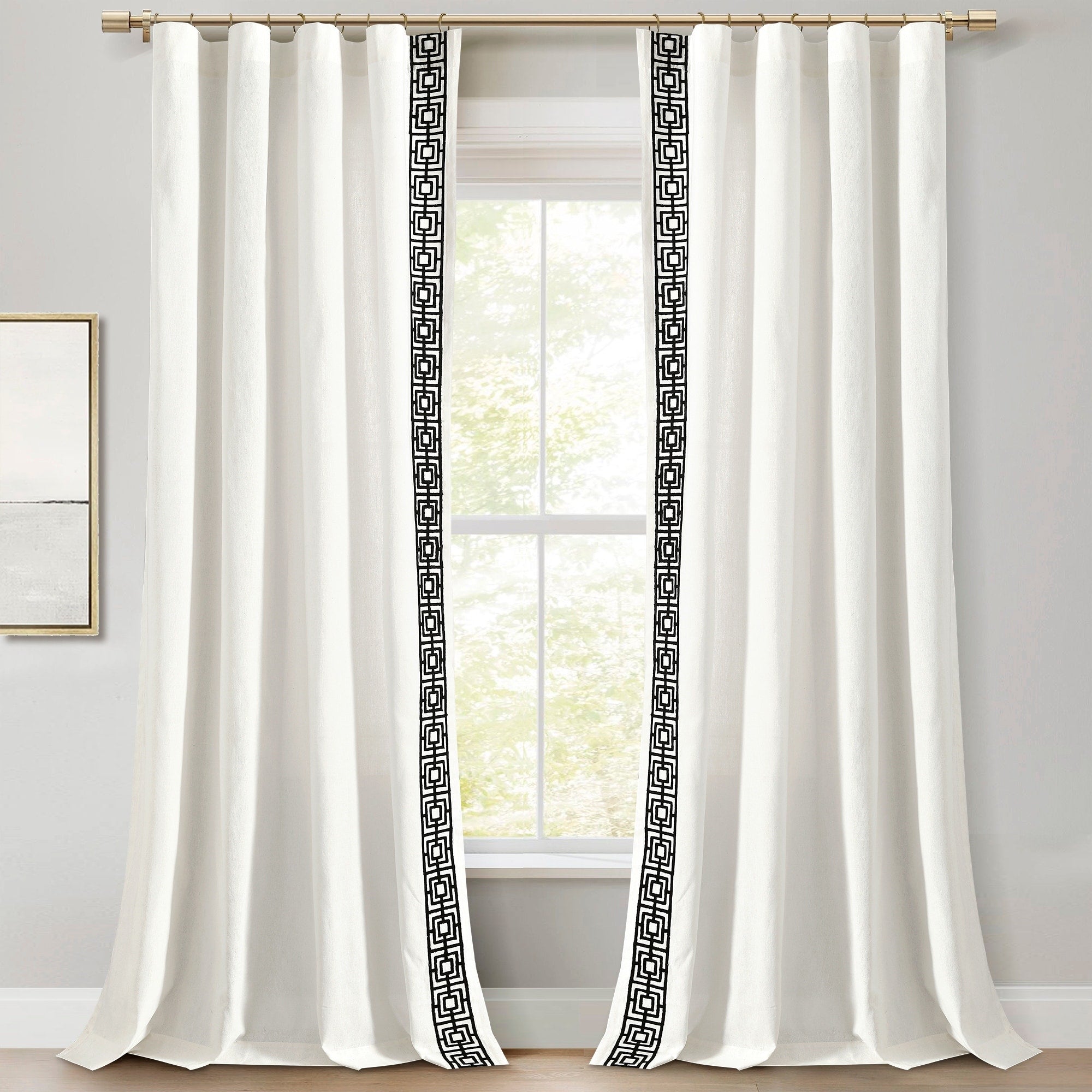 Lush Decor Luxury Modern Square Embroidery Border Window Curtain Panels