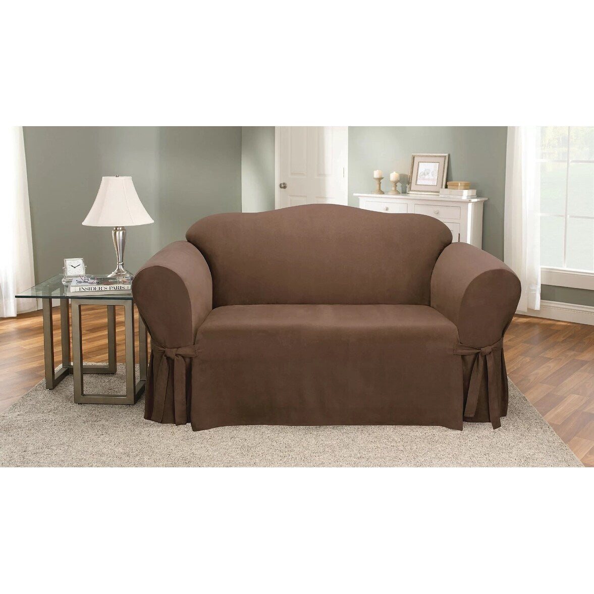 SureFit Soft Faux Suede LoveSeat Slipcover Chocolate