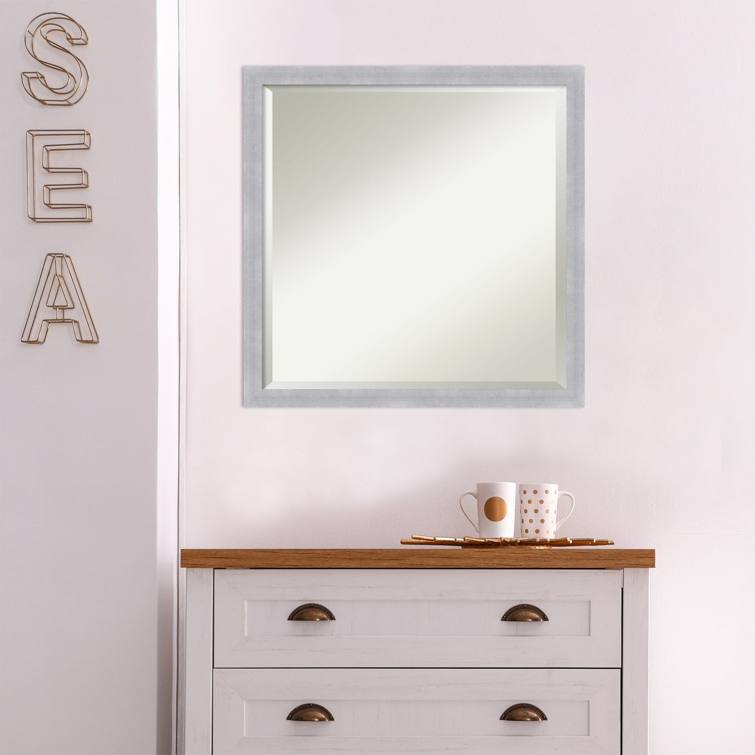 Beveled Bathroom Wall Mirror - Grace Brushed Narrow Frame