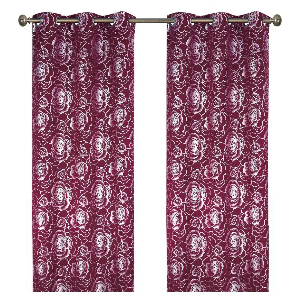 J&V Textiles Floral Metallic Blackout Thermal Grommet Curtain Panels (Set of 2) - Regular