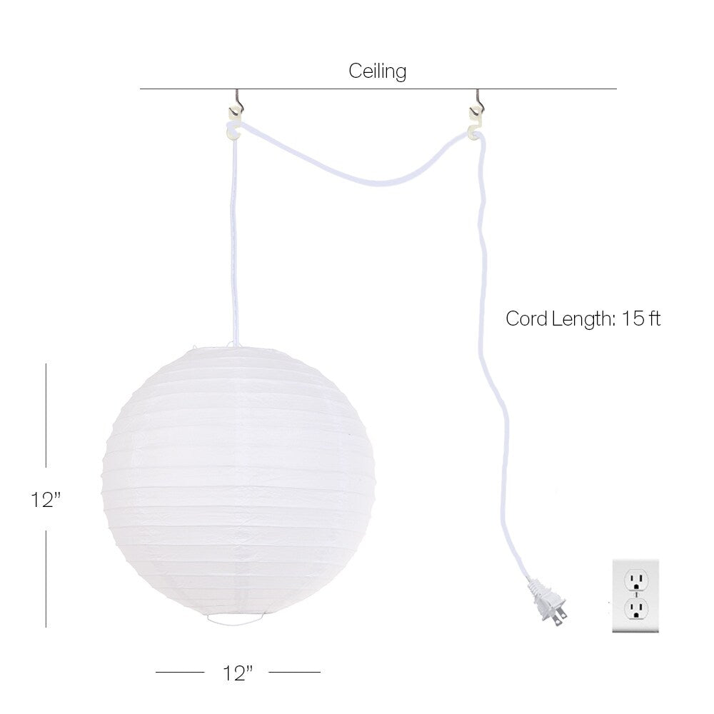 Mainstays 15' White Cord with Paper Pendant Shade