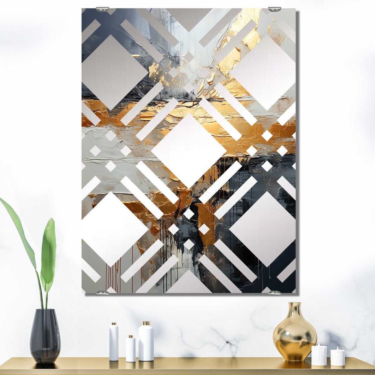 Designart Gold And Grey Modern Liquid Shapes I Abstract Modern Shapes Mirror Gold - Modern Mirror Wall Art Decor