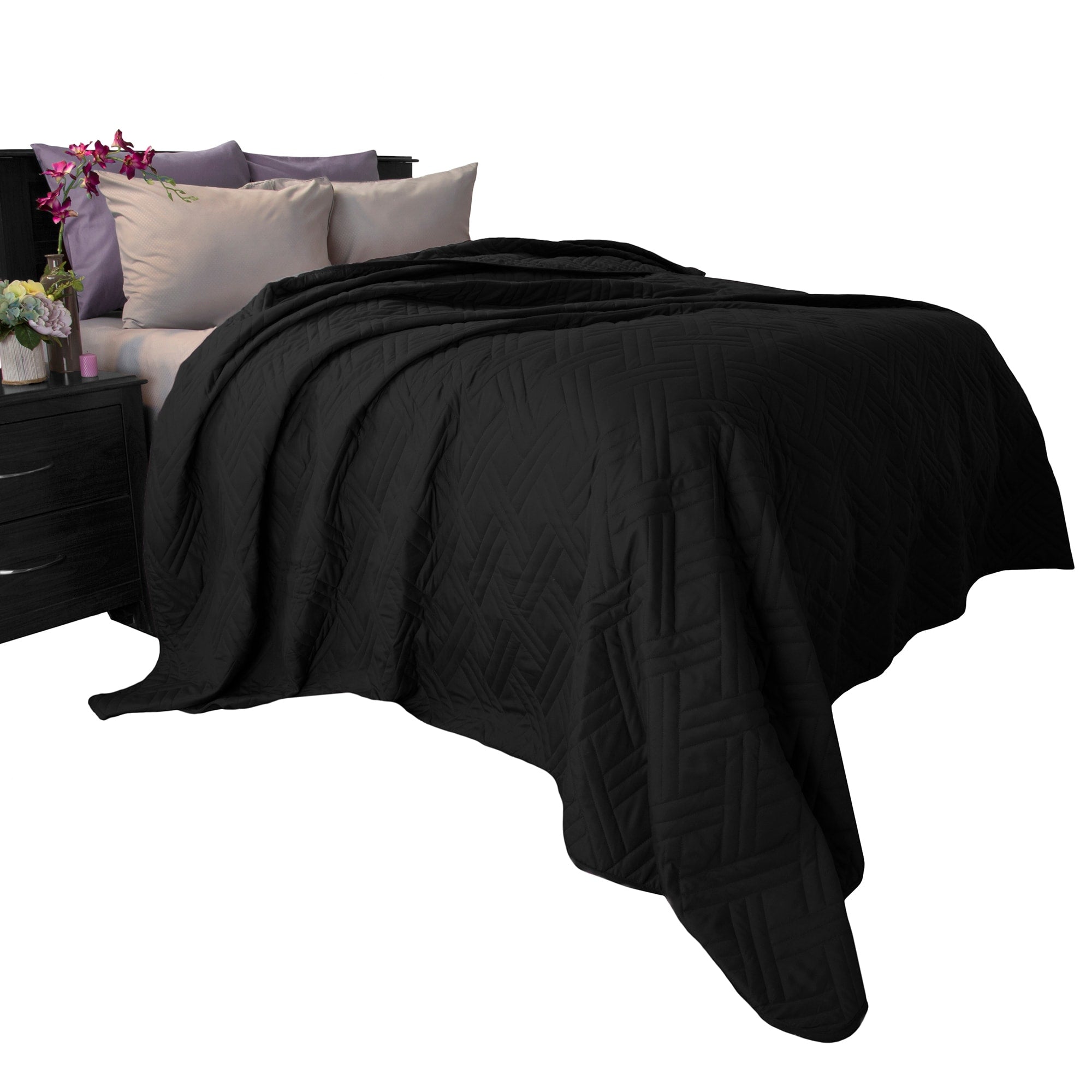 Quilt Coverlet - All-Season Washable Bedspread - Basket-Weave Polyester Bedding with Quilted Pattern by Windsor Home