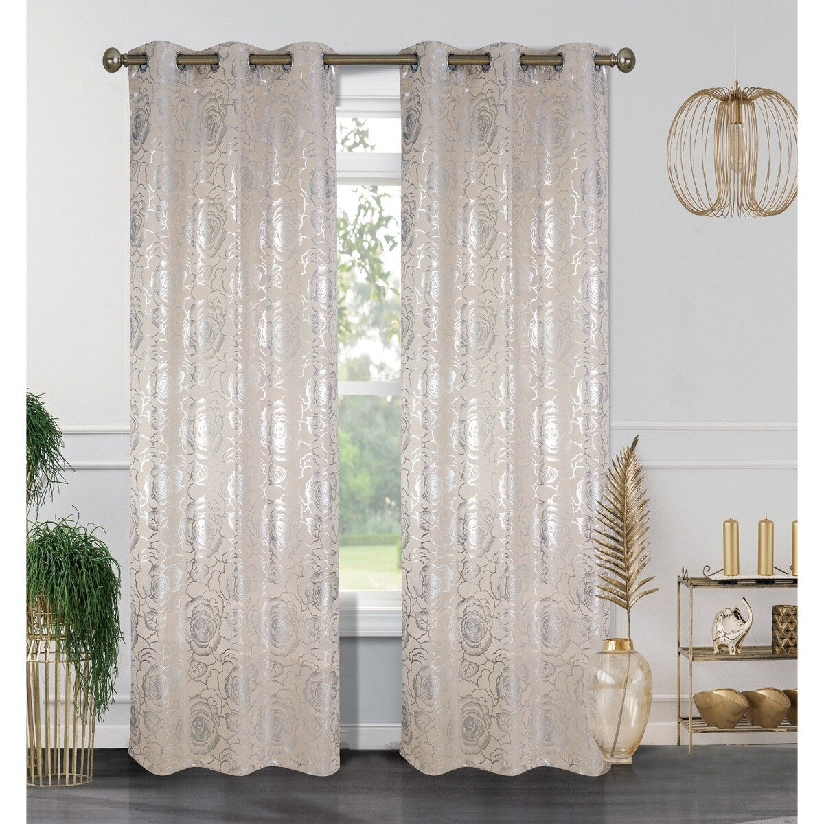 J&V Textiles Floral Metallic Blackout Thermal Grommet Curtain Panels (Set of 2) - Regular