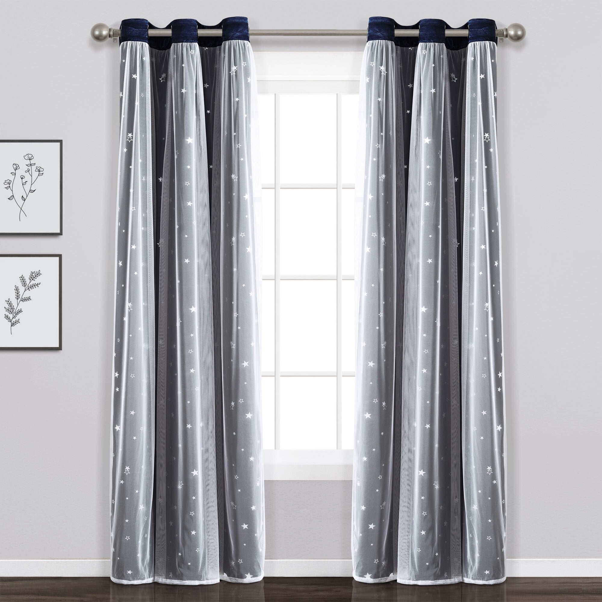 Lush Decor Star Sheer Insulated Grommet Blackout Window Curtain Panel Pair