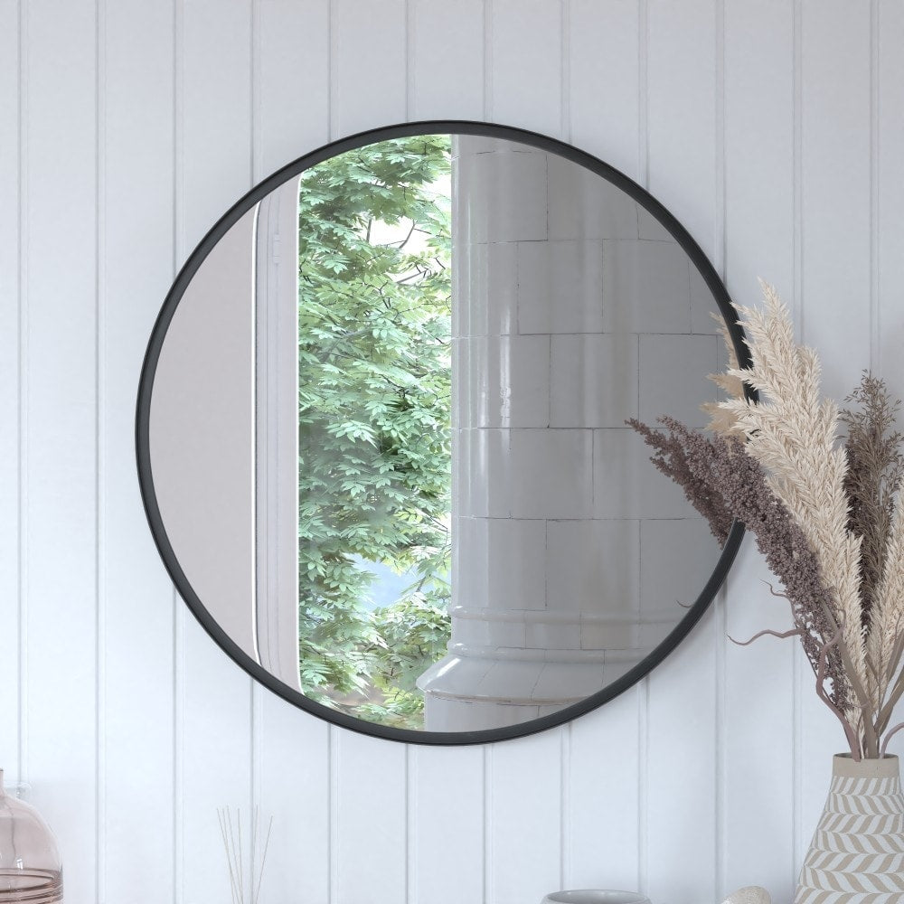 Wall Mount Shatterproof Round Accent Wall Mirror with Metal Frame