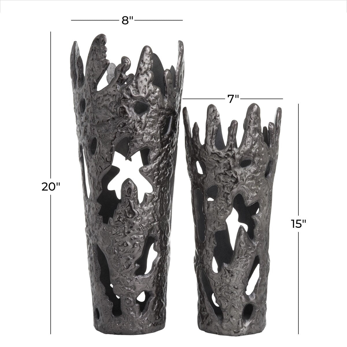 Aluminum Metal Decorative Vase with Cut Out Designs - Set of 2 Gold, Black, Silver - Roche River Decor