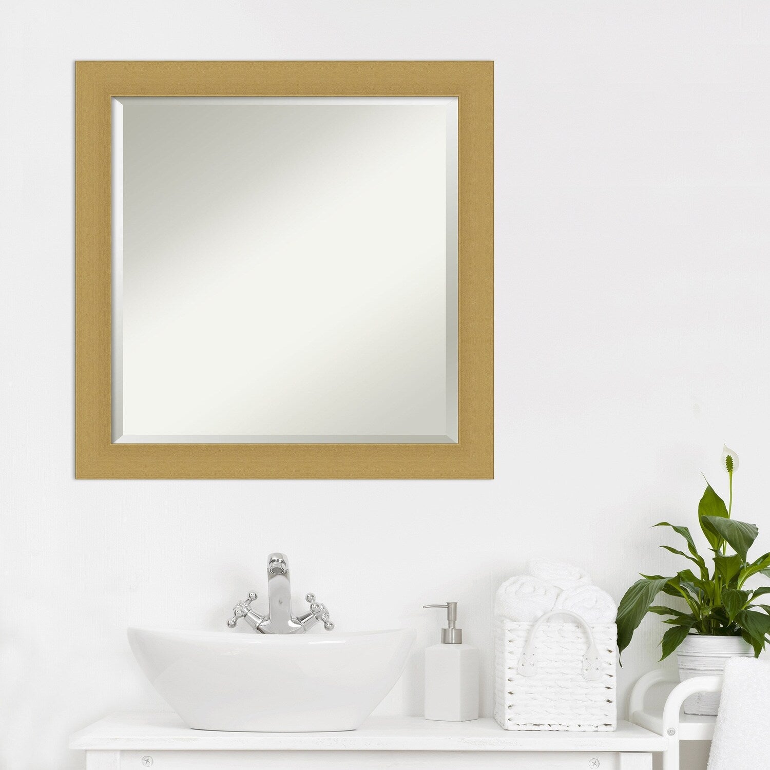 Beveled Bathroom Wall Mirror - Grace Brushed Narrow Frame