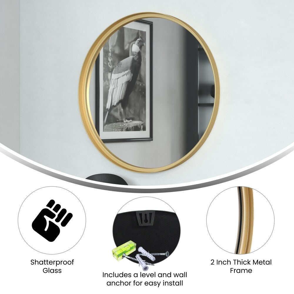 Wall Mount Shatterproof Round Accent Wall Mirror with Metal Frame