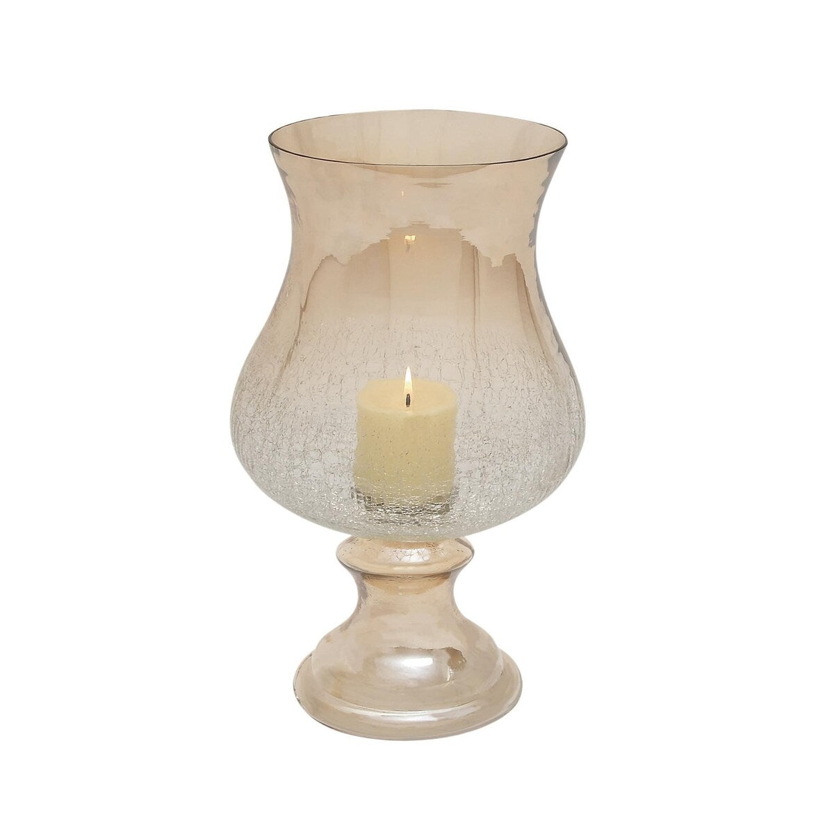 Glass Handmade Turned Style Pillar Hurricane Lamp with Smoked Glass Finish - Gold - Roche River Decor