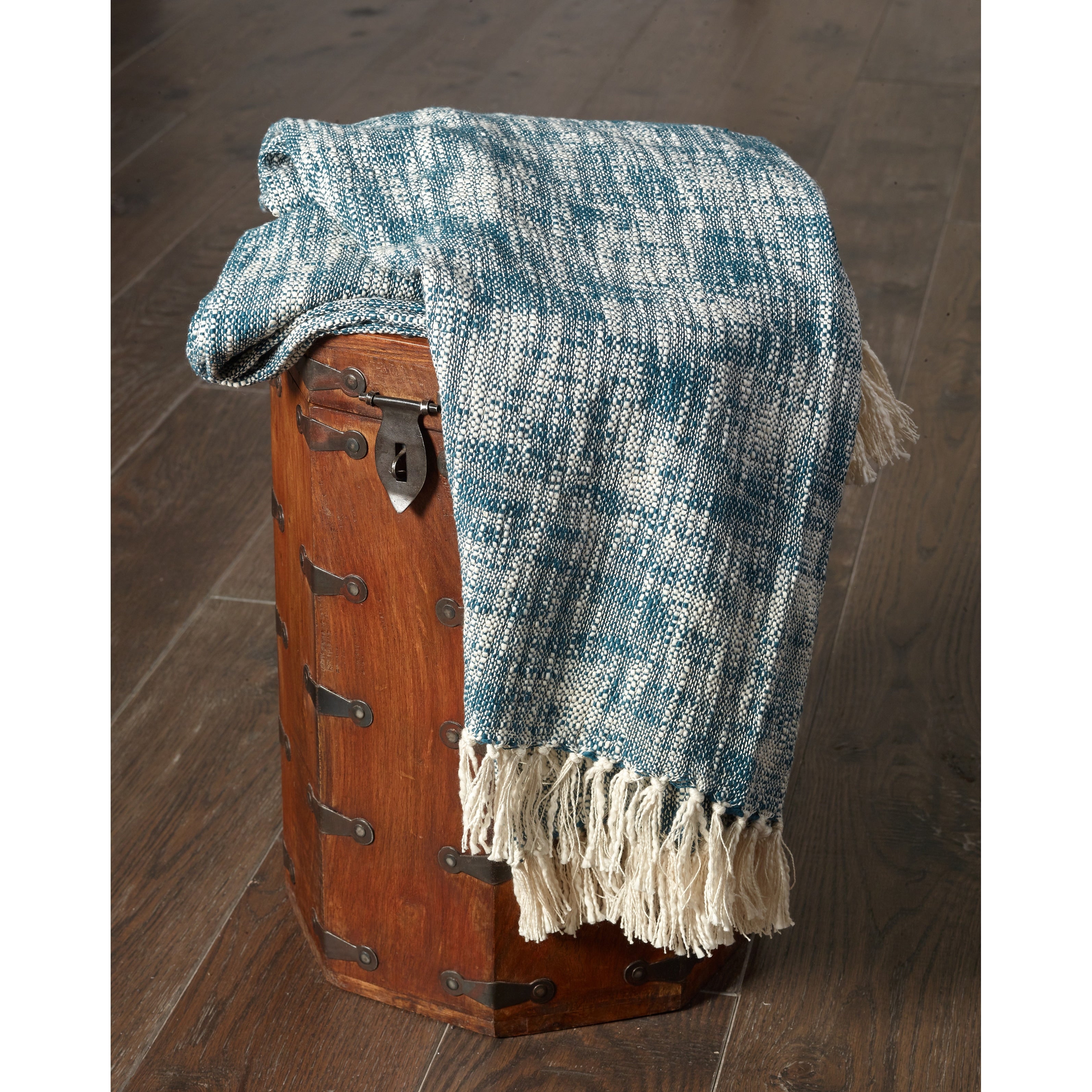 Sevita Blue Boho Chambray Standard Size Throw Blanket with Fringe