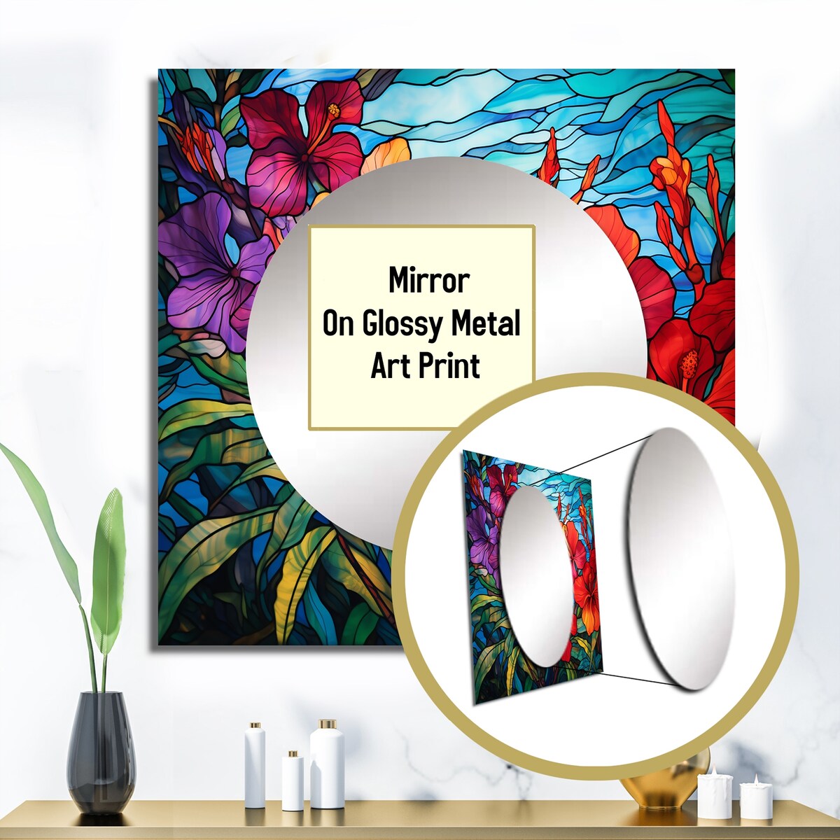 Designart Vibrantly Happy Blossoming Tropical Flowers III Flowers Wall Mirror - Floral Large Square Mirror