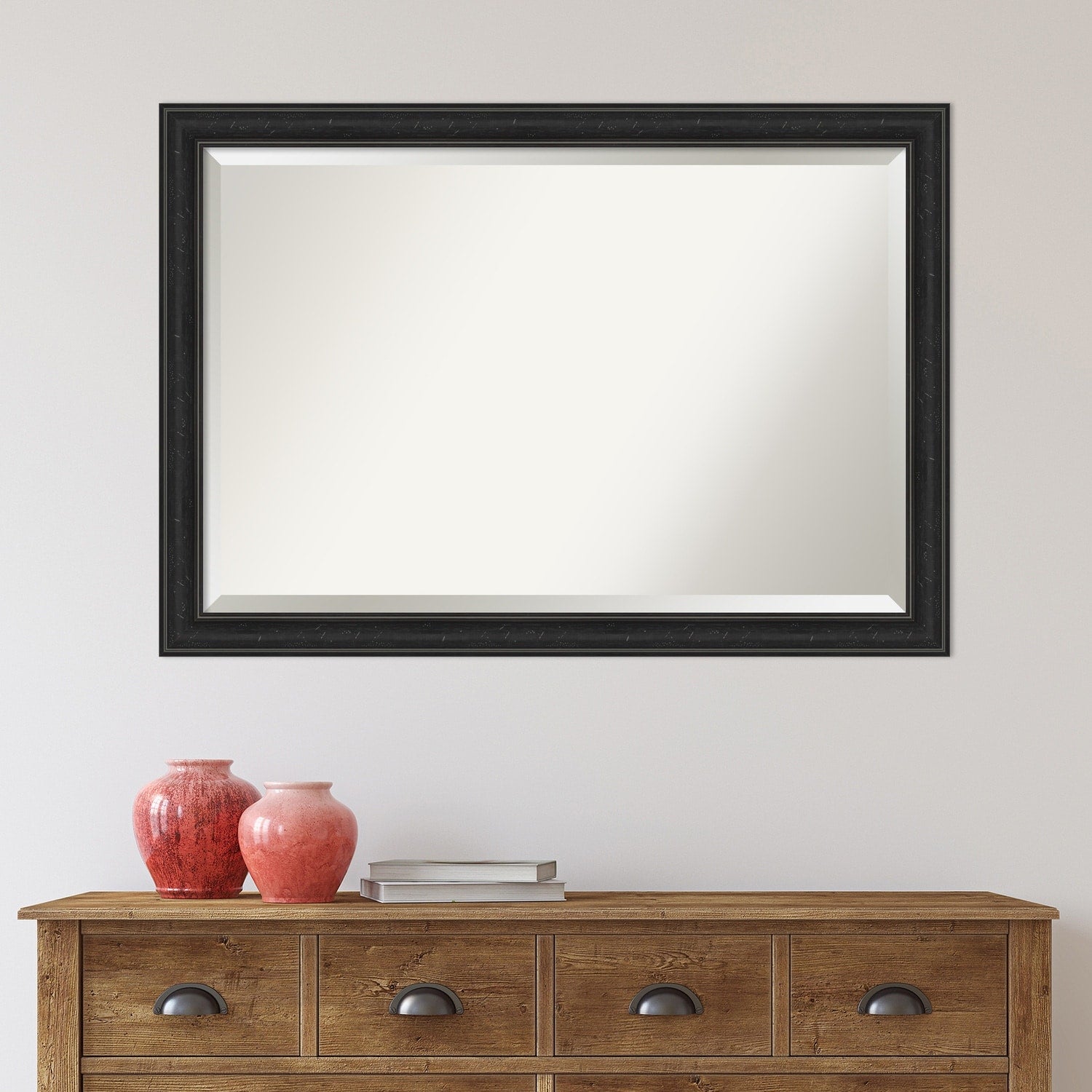 Beveled Bathroom Wall Mirror - Shipwreck Black Narrow Frame