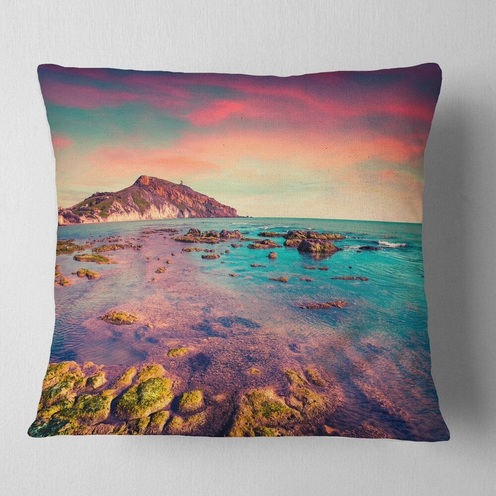 Designart 'Giallonardo Beach Colorful Sunset' Seashore Photo Throw Pillow