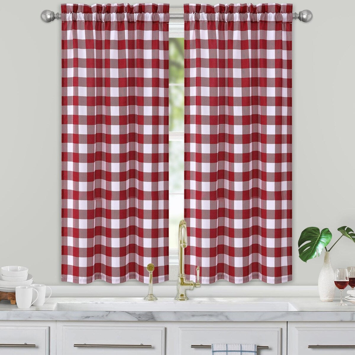 Garvee Tier Curtains Buffalo Check Plaid Gingham Curtain, 2 Panels