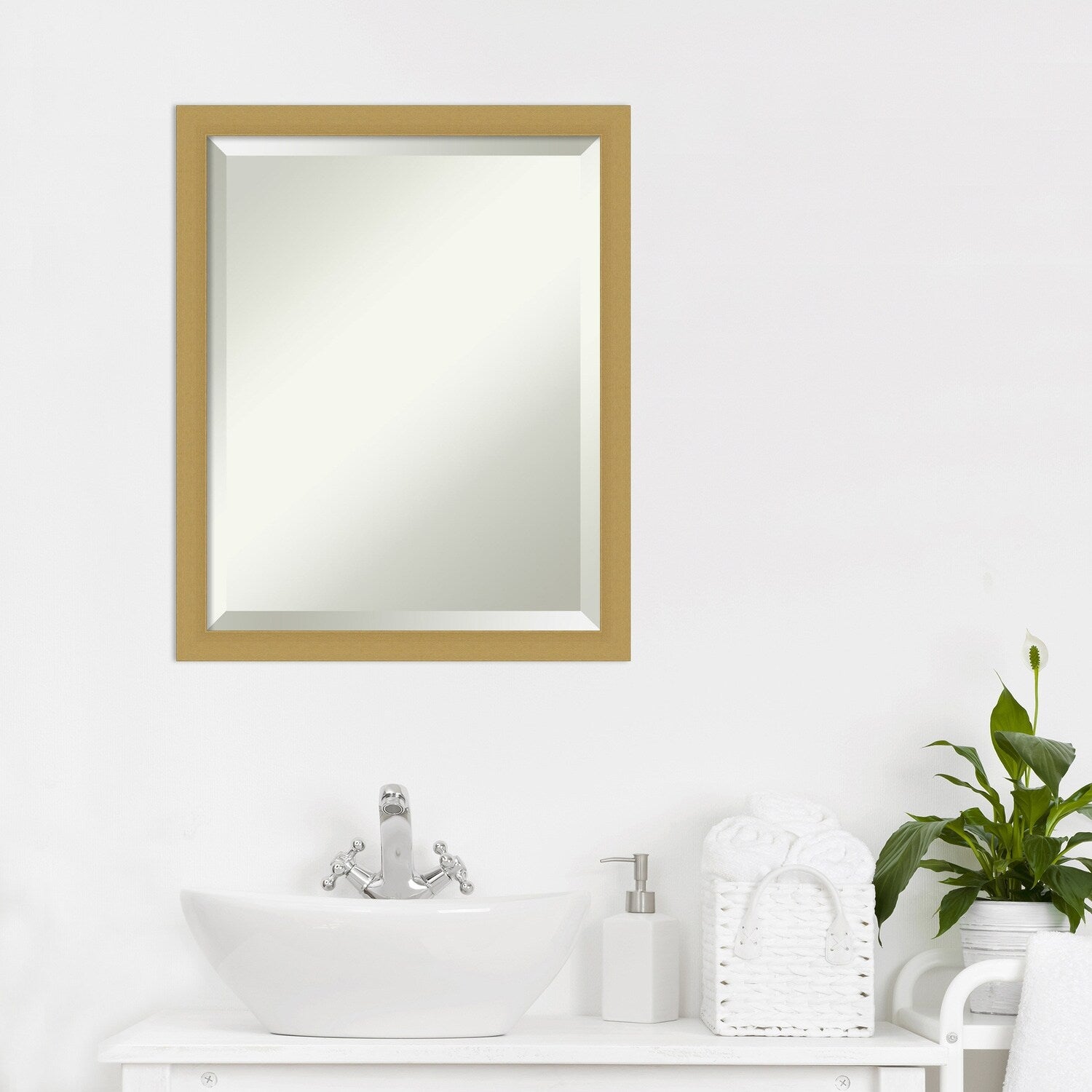 Beveled Bathroom Wall Mirror - Grace Brushed Narrow Frame