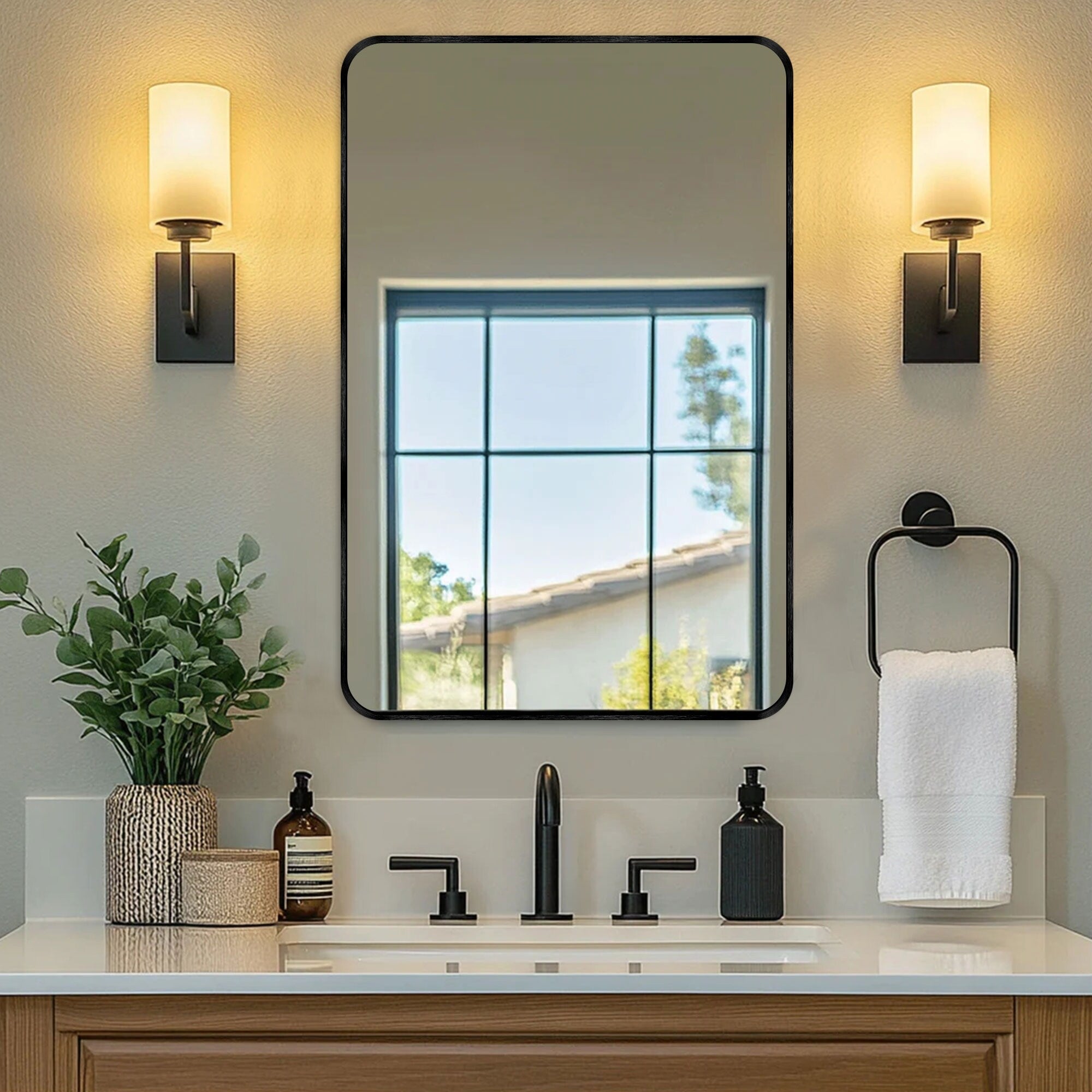 Wall Mount Bathroom Rectangle Vanity Mirror (Horizontal/Vertical)