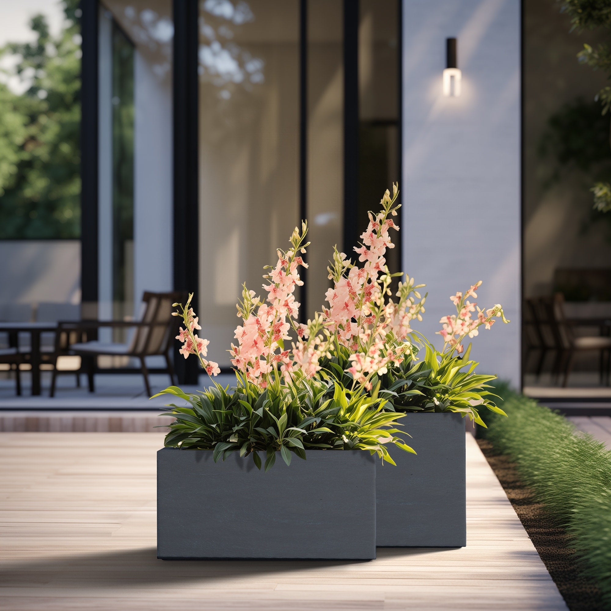 Tall Concrete Rectangle Plant Boxes / Large Indoor and Outdoor Flower Planters