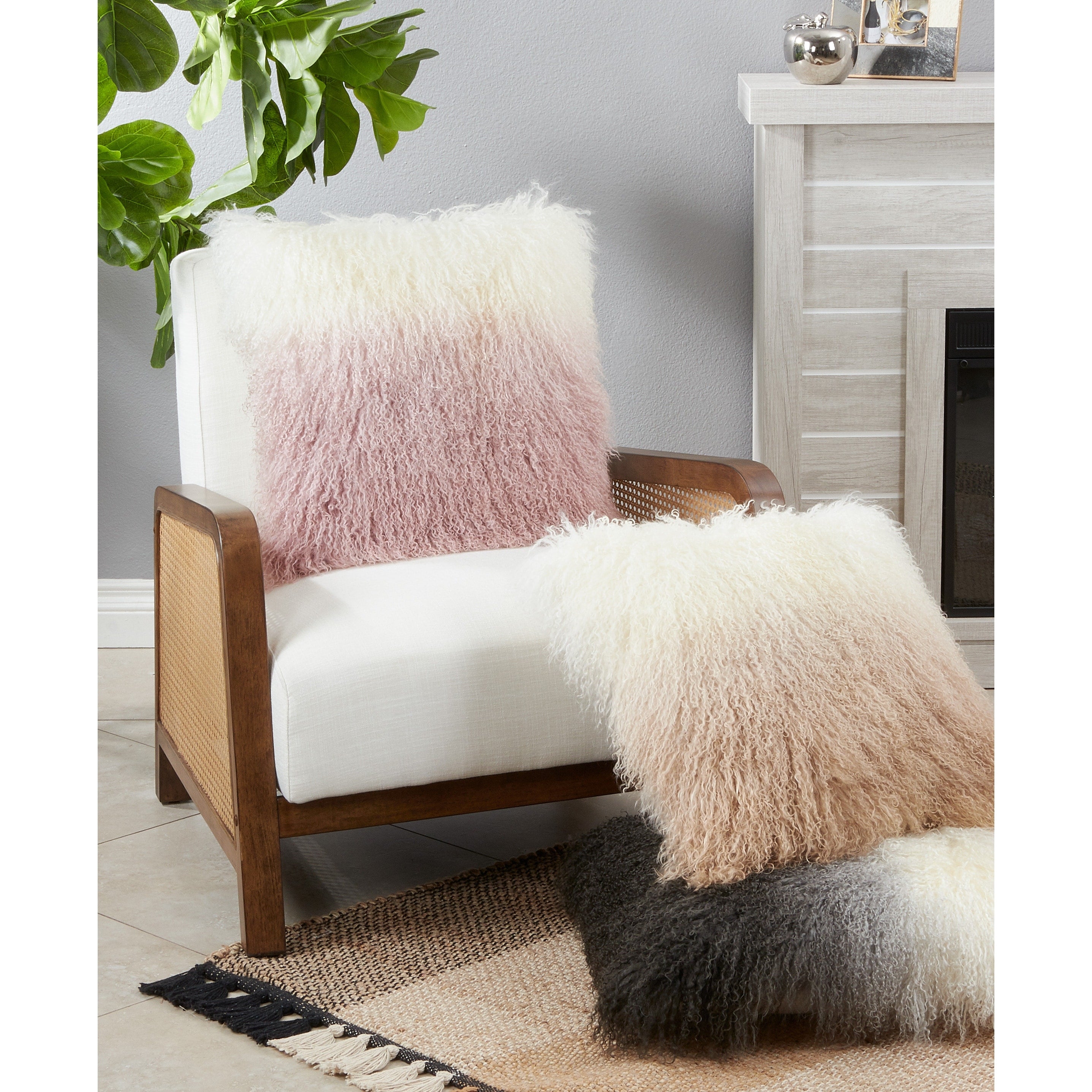 Mongolian Lamb Fur Ombre Throw Pillow