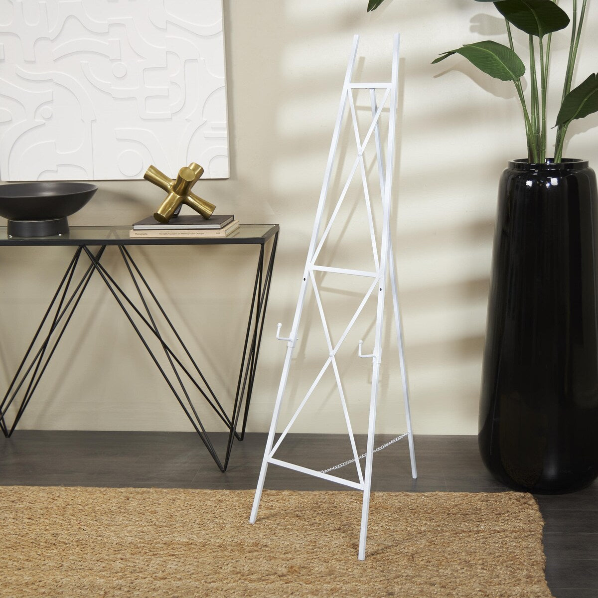 Metal Tall Adjustable 3 or 2 Tier Display Easel with Chain Support - White - Roche River Decor