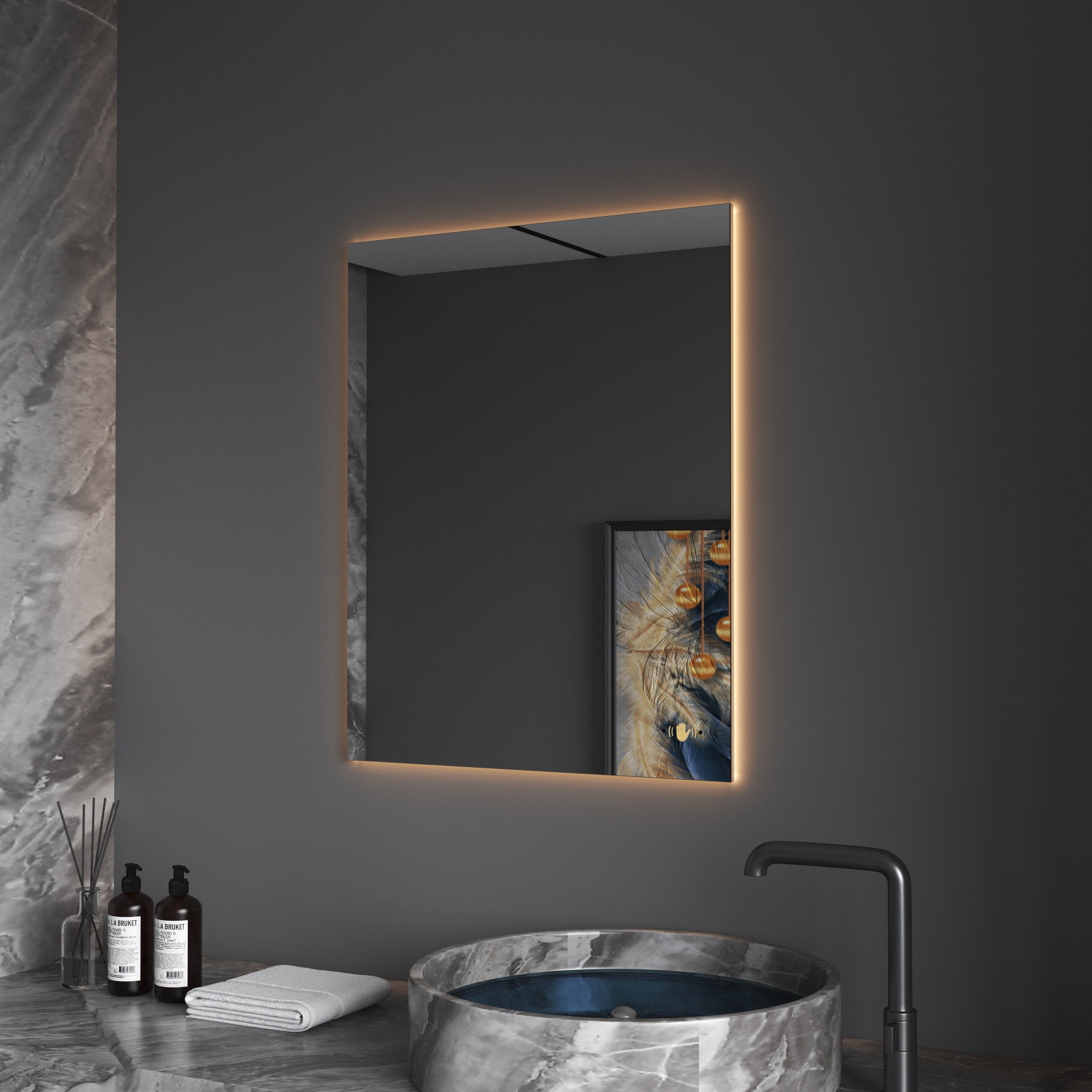 CB HOME LED Bathroom Vanity Mirror, Lighted Wall Mounted Mirror, Hand Wave Sensor Dimmable Backlit Frameless Mirror