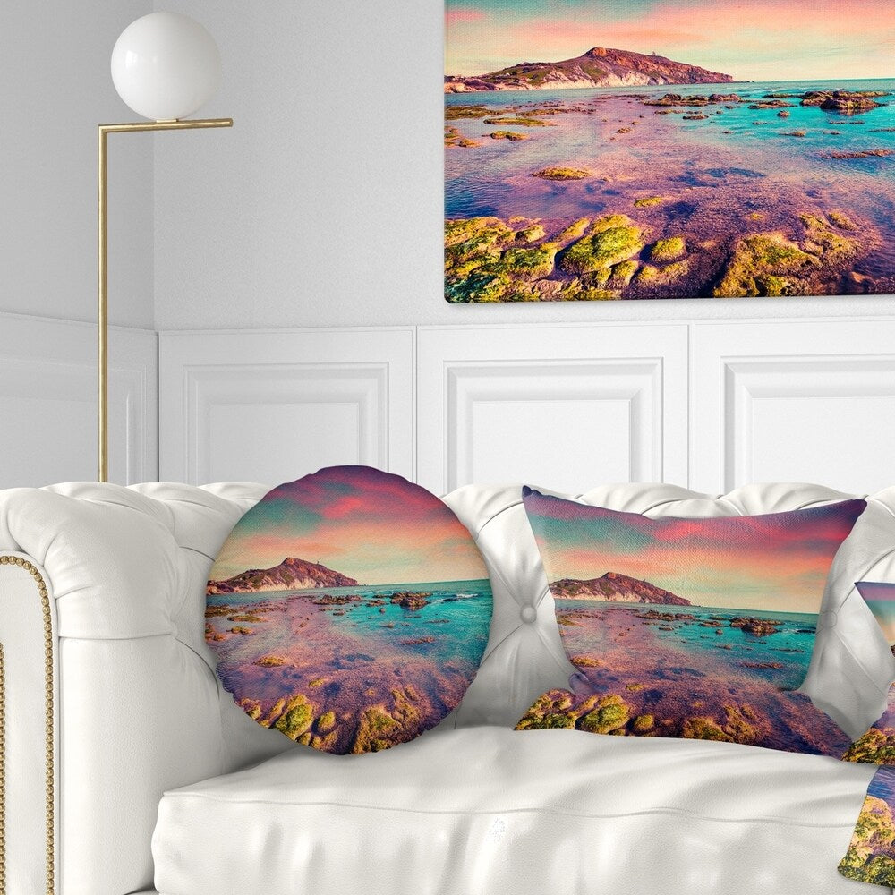 Designart 'Giallonardo Beach Colorful Sunset' Seashore Photo Throw Pillow