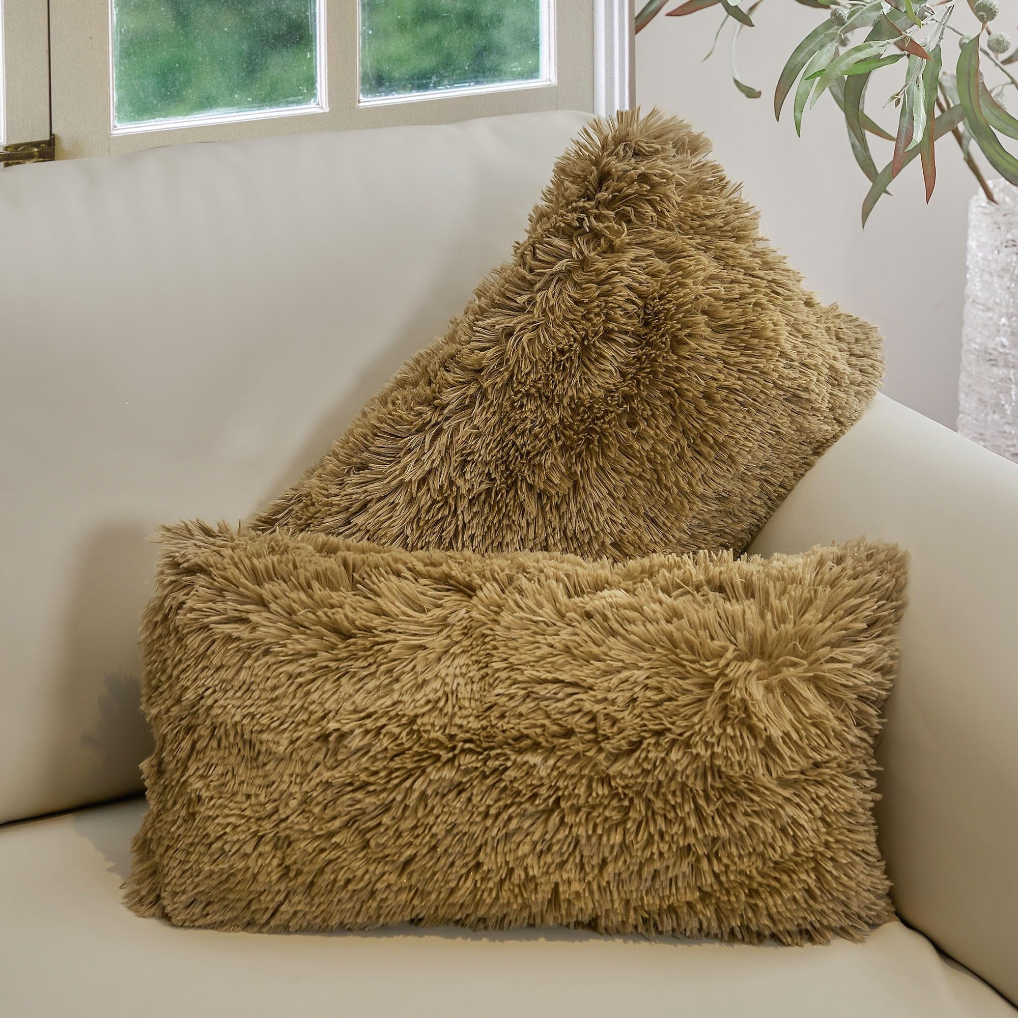 Cheer Collection 12x20 Shaggy Long-hair Throw Pillows (Set of 2)