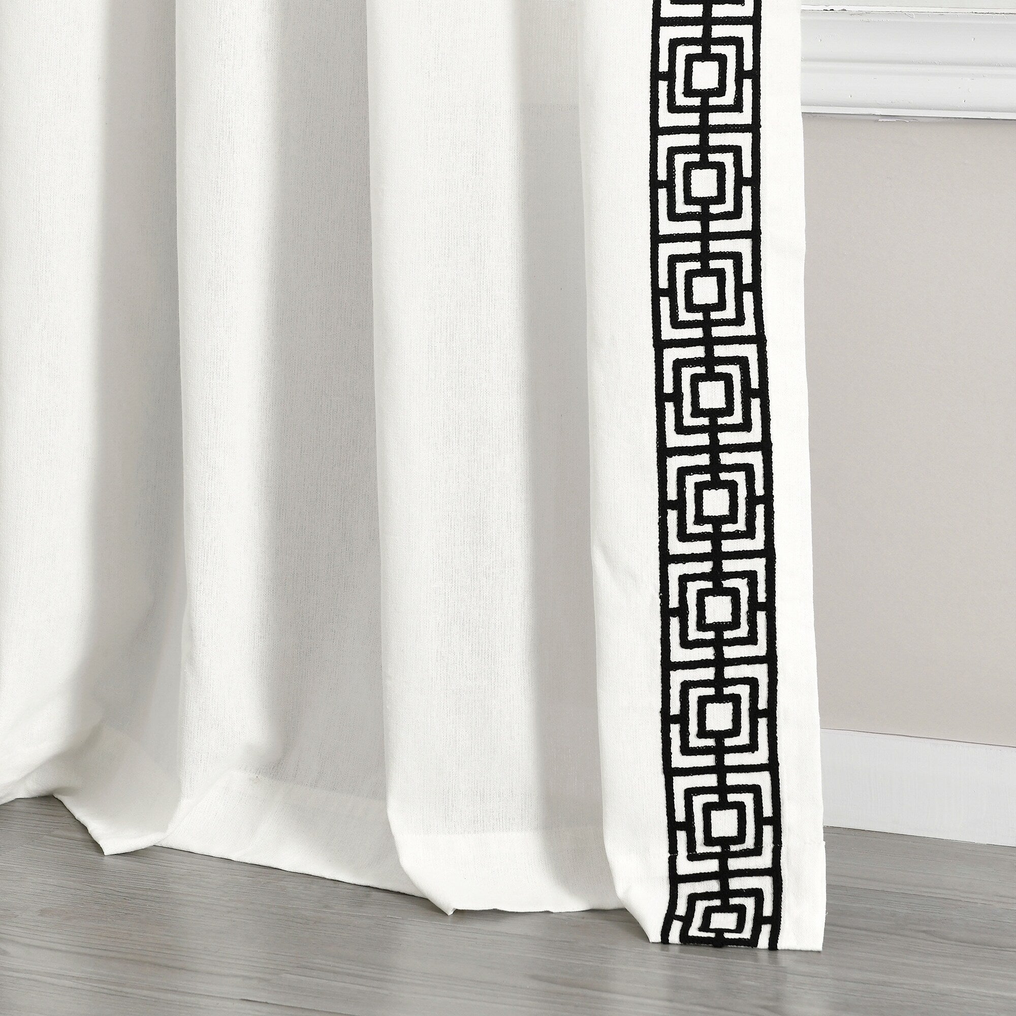 Lush Decor Luxury Modern Square Embroidery Border Window Curtain Panels