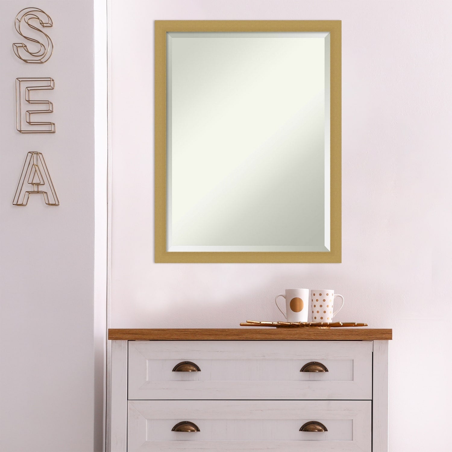 Beveled Wall Mirror - Grace Brushed Gold Narrow Frame