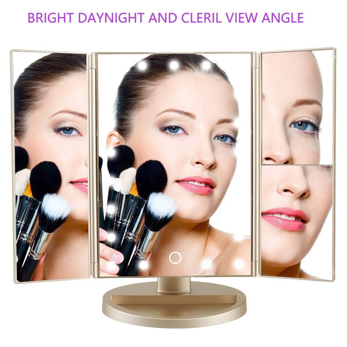 Tabletop Mount Trifold Lighted Vanity Mirror with 21 LED Lights,Two Power Supply Mode Make up Mirror